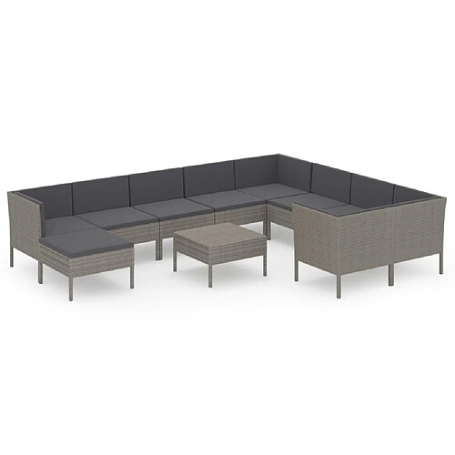 Maison Chic Salon de jardin 11pcs + coussins - Mobilier/Meubles de jardin - Table et chaises d'extérieur Résine tressée Gris -MN50024