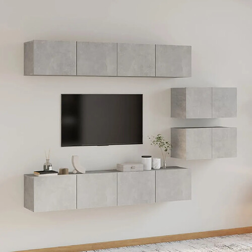 Maison Chic Ensemble de meubles TV 6 pcs | Banc TV Moderne pour salon | Meuble de Rangement - Gris béton Bois d'ingénierie -MN86886