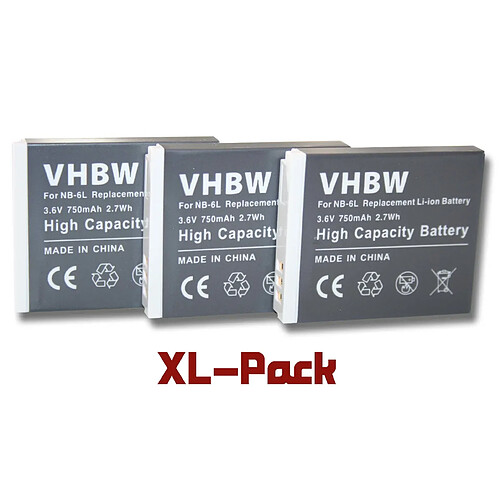 Vhbw 3 x Li-Ion batterie 750mAh (3.6V) adaptée pour caméra Canon PowerShot SX530HS, SX530 HS, SX610HS, SX610 HS, SX710HS, SX710 HS