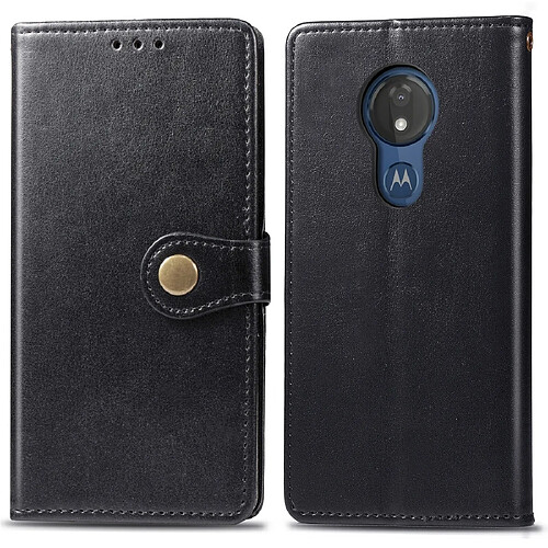 Wewoo Housse Coque Etui en cuir de protection pour téléphone portable avec boucle rétro de couleur unie lanière et cadre photo et fente carteportefeuille et support MOTO G7 Power Noir