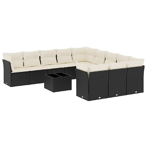 Maison Chic Salon de jardin 12 pcs avec coussins | Ensemble de Table et chaises | Mobilier d'Extérieur noir résine tressée -GKD99260