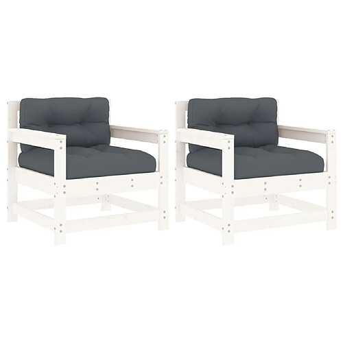 Maison Chic Lot de 2 Chaises de jardin,Fauteuil d'extérieur et coussins blanc bois de pin massif -MN15114