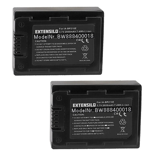 Vhbw EXTENSILO 2x Batteries remplacement pour Samsung IA-BP210, IA-BP210E pour appareil photo, reflex numérique (2000mAh, 3,7V, Li-ion)