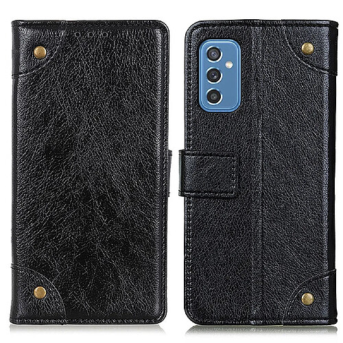 Etui en PU texture nappa, bouton décoratif en laiton noir pour votre Samsung Galaxy M52 5G