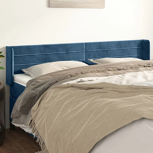 vidaXL Tête de lit avec oreilles Bleu foncé 183x16x78/88 cm Velours