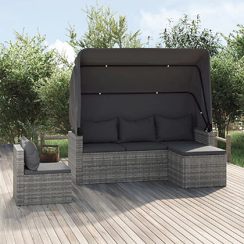 vidaXL Salon de jardin 4 pcs avec coussins gris résine tressée