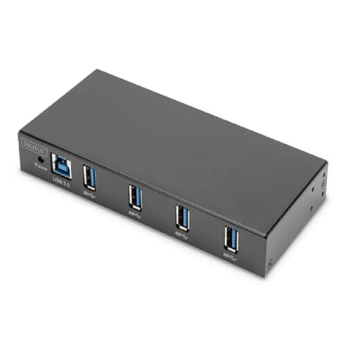 DIGITUS hub Industriel USB 4 Ports - 4X USB-A - USB 3.0-5 Gbps - USB SuperSpeed - Protection ESD 15 KV - Montage sur Rail DIN - Noir