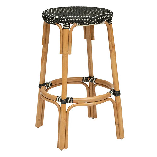 Pegane Tabouret de bar en bois de rotin coloris noir - longueur 40 x Profondeur 40 x Hauteur 66 cm