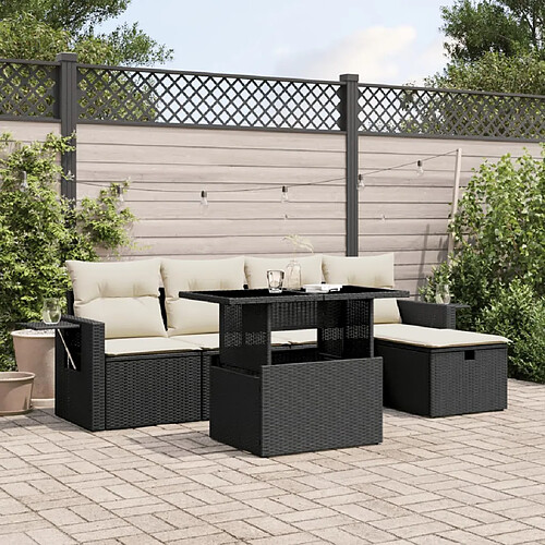 vidaXL Salon de jardin 6 pcs avec coussins noir résine tressée