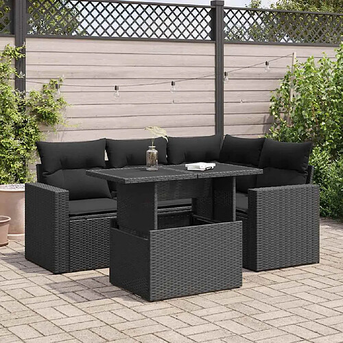 vidaXL Salon de jardin 5 pcs avec coussins noir résine tressée