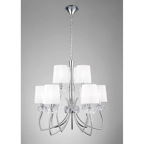 Luminaire Center Suspension 6+3 Ampoules Loewe E14, chrome poli avec Abat jour blancs