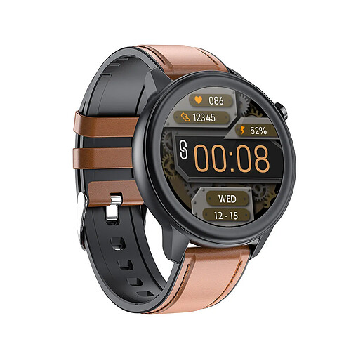 Chrono Montre connectée pour hommes femmes avec montre sport étanche, avec moniteur d'activité physique et de fréquence cardiaque pour Huawei IOS-brun