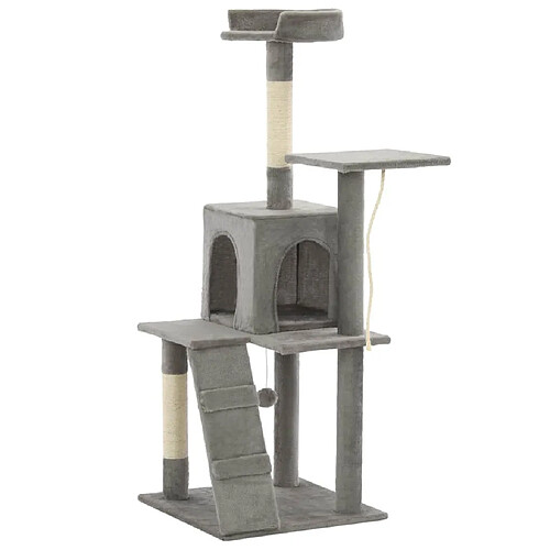 Helloshop26 Arbre à chat griffoir grattoir niche jouet animaux peluché en sisal 120 cm gris 3702214