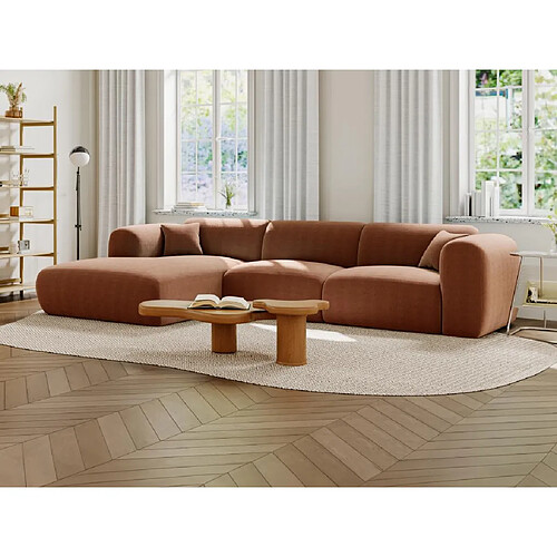 Vente-Unique Grand canapé d'angle gauche en tissu texturé terracotta POGNI de Maison Céphy