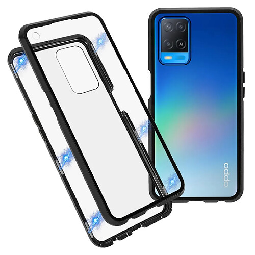 Coque en métal double face, ultra clair, fermeture magnétique, noir pour votre Oppo A54 4G