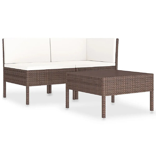 Maison Chic Salon de jardin 3 pcs + coussins - Mobilier/Meubles de jardin - Table et chaises d'extérieur Résine tressée Marron -MN12774