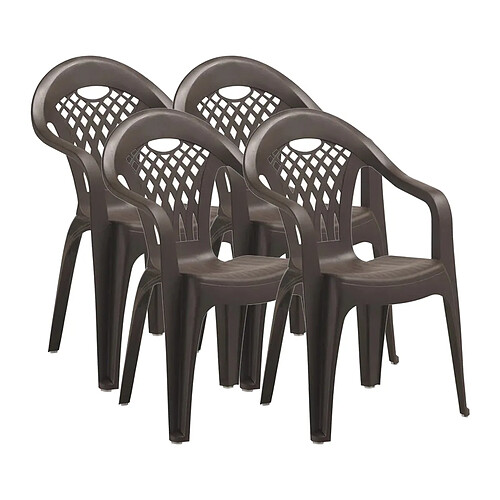 Pegane Lot de 4 chaises de jardin empilables en résine coloris Marron - Longueur 58 x Profondeur 54 x Hauteur 86 cm