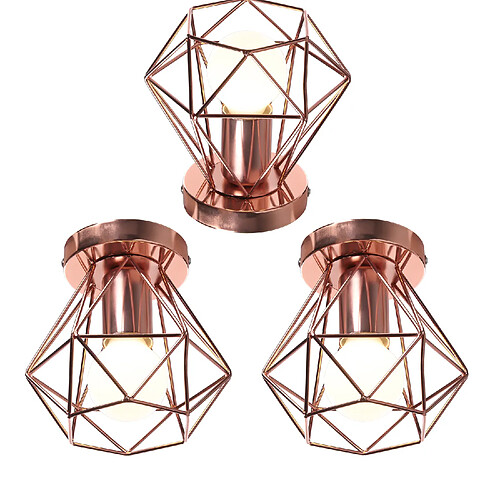 Stoex (3X) Plafonnier Rétro Lampe de Plafond D'Intérieur Vintage Or Rose Luminaire Plafonnier Cage Pour Cuisine, Café, Bureau, Salle À Manger