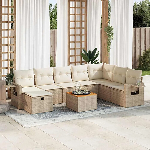 vidaXL Salon de jardin avec coussins 9 pcs beige résine tressée