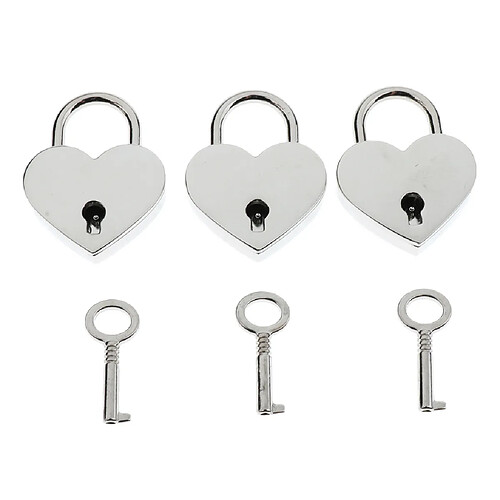 Ensemble De 3 Millésime Mini Coeur Forme Cadenas Avec Serrure Clés Valise - Argent M