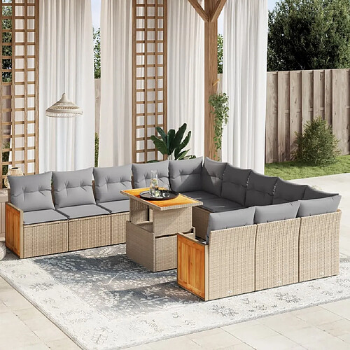 vidaXL Salon de jardin 11 pcs avec coussins beige résine tressée