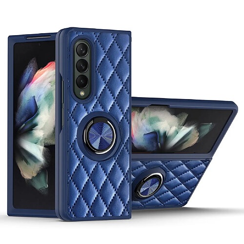 Coque en TPU + PU motif losange avec béquille à anneau rotatif saphire pour votre Samsung Galaxy Z Fold3 5G