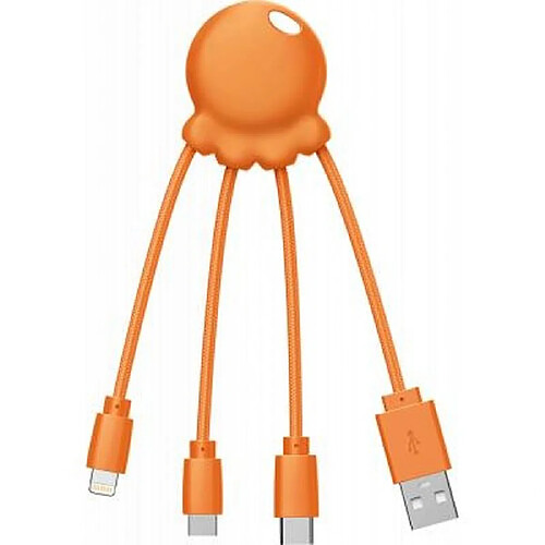 XOOPAR Câble 3 en 1 Octopus USB A/micro USB & USB C & Lightning 0,1m Orange