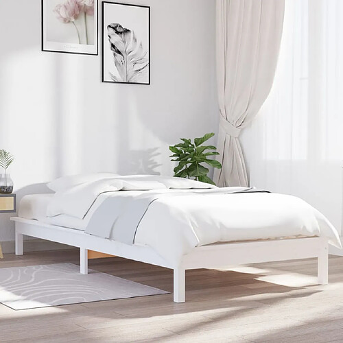 vidaXL Cadre de lit sans matelas blanc bois massif