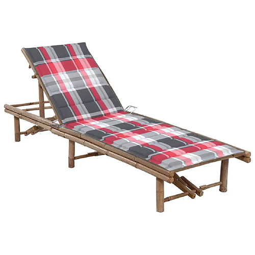 Helloshop26 Transat chaise longue bain de soleil lit de jardin terrasse meuble d'extérieur avec coussin bambou 02_0012286