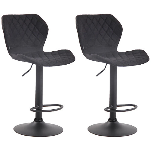 Decoshop26 Lot de 2 tabourets de bar avec coutures décoratives en forme de losanges en tissu noir et métal noir 10_0004121