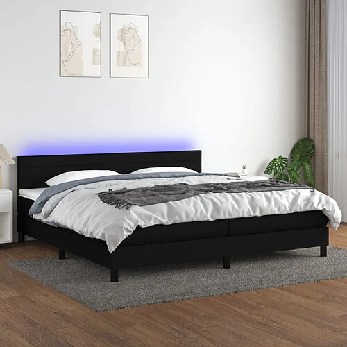 vidaXL Sommier à lattes de lit et matelas et LED Noir 200x200 cm Tissu