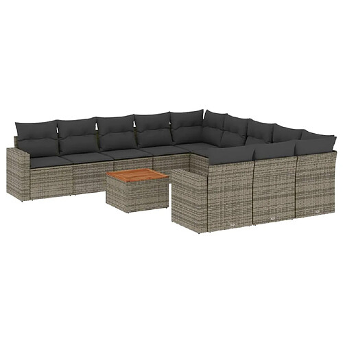 Maison Chic Salon de jardin avec coussins 12 pcs | Ensemble de Table et chaises | Mobilier d'Extérieur gris résine tressée -GKD69912