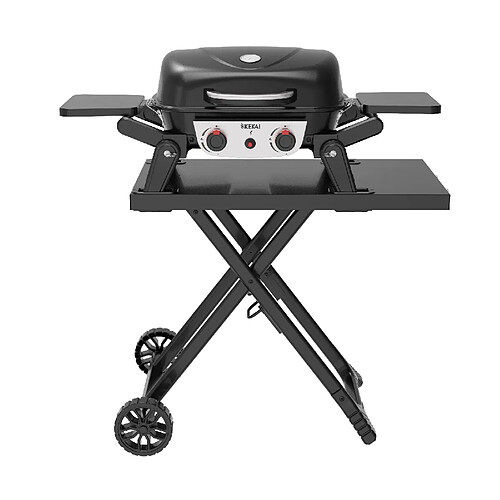 Kit Barbecue à Gaz Portable de Table Kekai Erie de 5 kW + Chariot Pliable Kekai Travel Erie 96,8x58x101 cm Couleur Noir