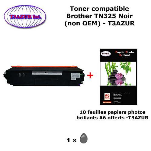 Toner compatible TN325 Bk pour imprimante Brother MFC 9460CDN, 9465CDN, 9970CDW Noir + 10f A6 brillants - T3AZUR