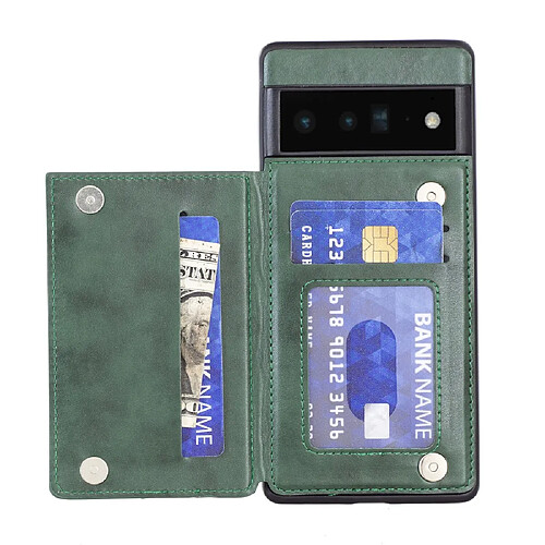 Coque en TPU + PU style vintage, anti-rayures avec béquille et porte-cartes, vert pour votre Google Pixel 6