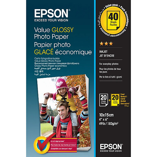 Epson Value Glossy Photo Paper - 10x15cm - 2x 20 Feuilles (BOGOF)