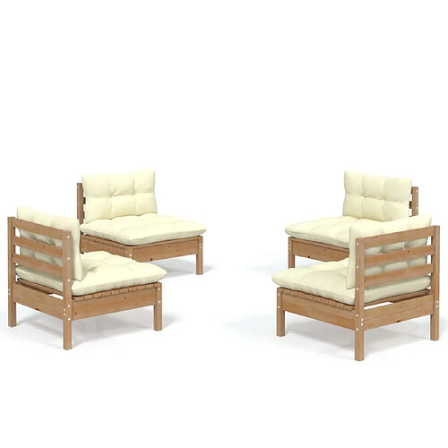 Maison Chic Salon de jardin 4 pcs + coussins - Mobilier/Meubles de jardin - Table et chaises d'extérieur crème Bois de pin -MN87824