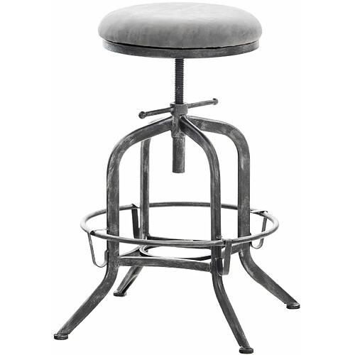 Decoshop26 Tabouret de bar repose-pieds en métal argenté et synthétique gris style industriel vintage 10_0000660