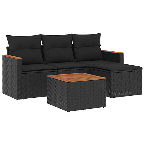 Maison Chic Salon de jardin 5 pcs avec coussins | Ensemble de Table et chaises | Mobilier d'Extérieur noir résine tressée -GKD96408