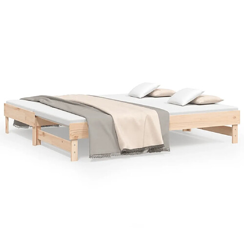 Maison Chic Lit d'appoint 2x(90x190)cm,Lit coulissant Lit de repos Bois de pin massif -GKD23185