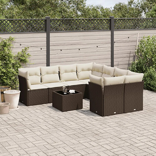 vidaXL Salon de jardin avec coussins 9 pcs marron résine tressée