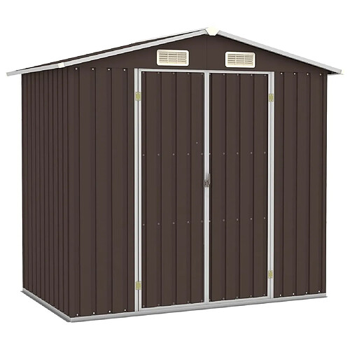 Helloshop26 Abri de jardin cabane cabanon maison de stockage remise extérieur hangar outils robuste 205 x 129 x 183 cm acier galvanisé marron 02_0022280