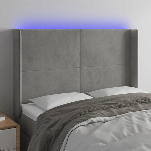 Maison Chic Tête de lit scandinave à LED,meuble de chambre Gris clair 147x16x118/128 cm Velours -MN74559