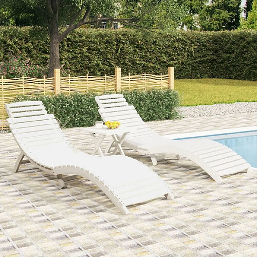 Maison Chic Lot de 2 Chaises longues avec table | Bain de soleil Relax | Transat blanc bois massif d'acacia -GKD20835