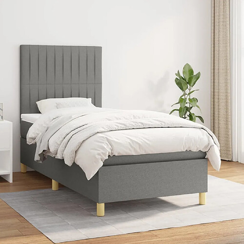 vidaXL Sommier à lattes de lit avec matelas Gris foncé 100x200cm Tissu