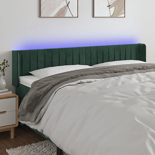 vidaXL Tête de lit à LED Vert foncé 183x16x78/88 cm Velours