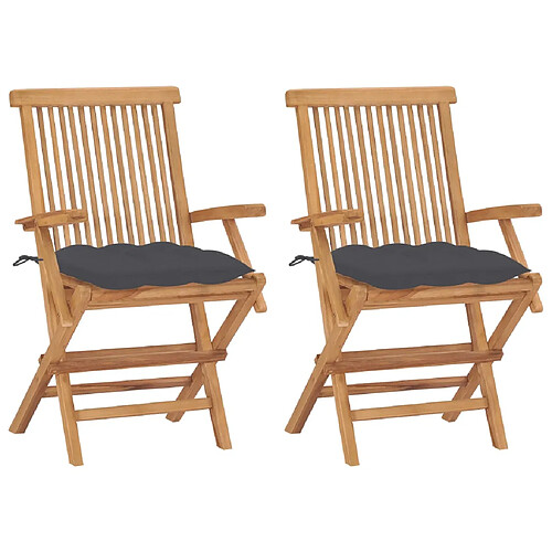 vidaXL Chaises de jardin et coussins anthracite lot de 2 Bois de teck