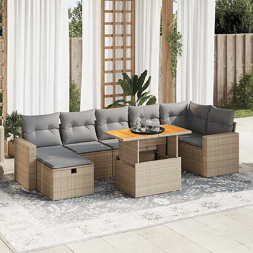 vidaXL Salon de jardin avec coussins 5 pcs beige résine tressée acacia