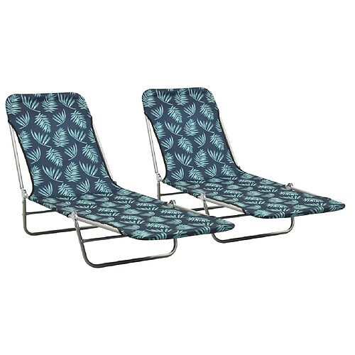 Helloshop26 Chaises longues pliables 2 pièces acier et tissu motif de feuilles 02_0011935