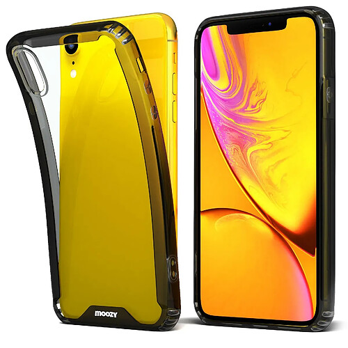 Moozy Xframe Coque antichoc pour iPhone XR – Coque transparente à bord noir, coque hybride transparente double couleur avec bord en TPU absorbant les chocs